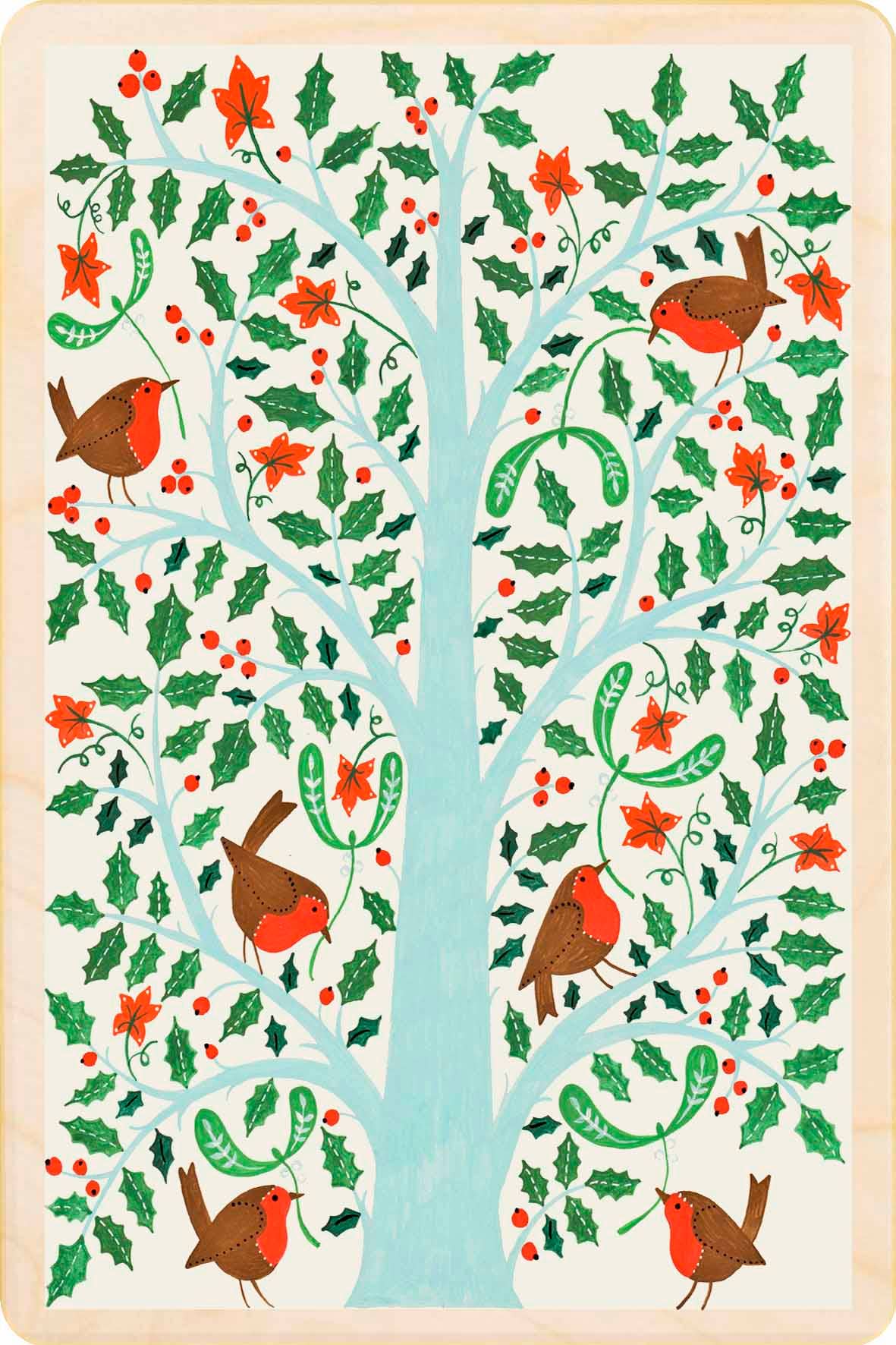 Christmas Robins Wooden Postcard |Stocking Filler