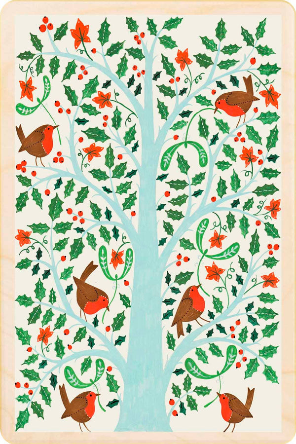 Christmas Robins Wooden Postcard |Stocking Filler
