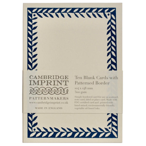 10 Postcards with Patterned Border in Prussian blue