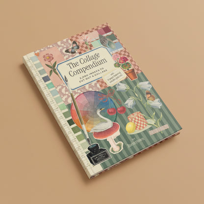 Collage book cover with vintage-style illustrations and text 'The Collage Compendium' by Roomytown.