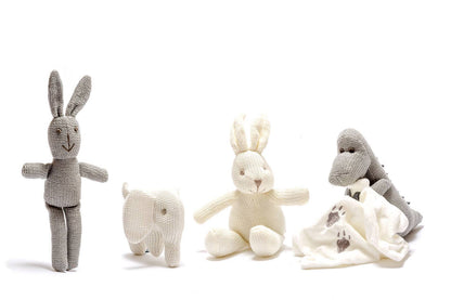 Knitted Organic Cotton White Bunny Baby Rattle