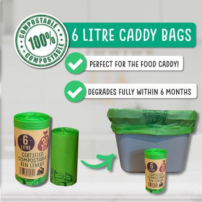 Eco Green Living Compostable Caddy Bags 6L - 30 bags