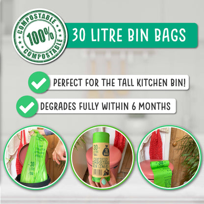 30 Litre Compostable Bin Liners – 18 bags