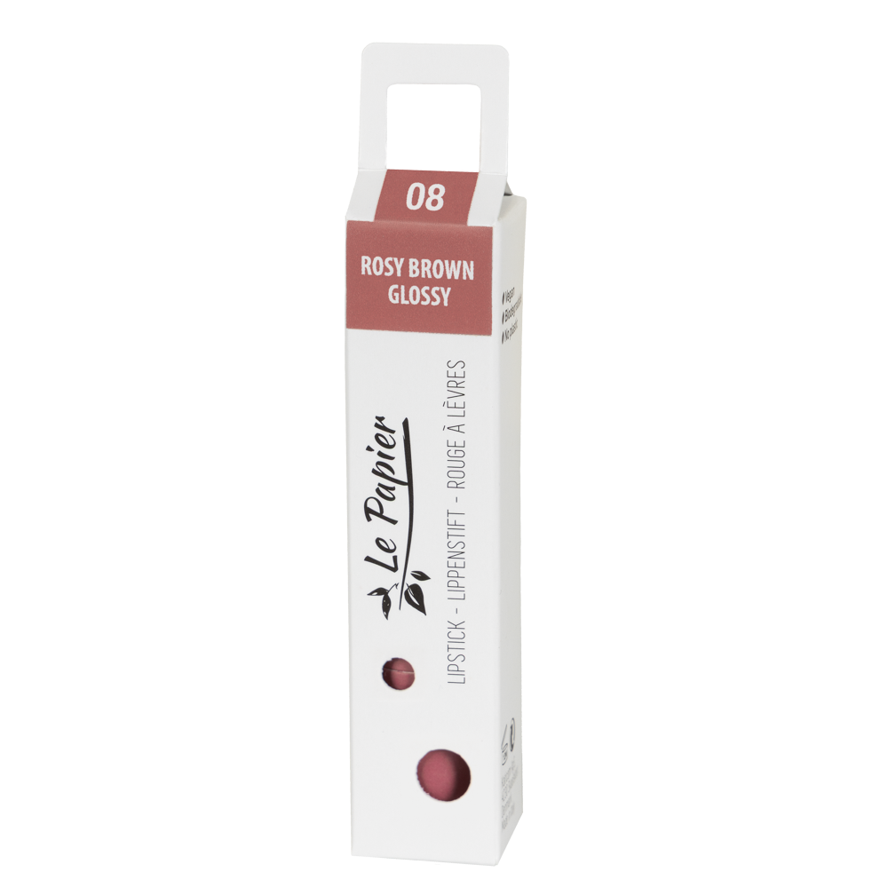 Plastic Free Glossy Lipstick in Paper Tube - Rosy Brown 08