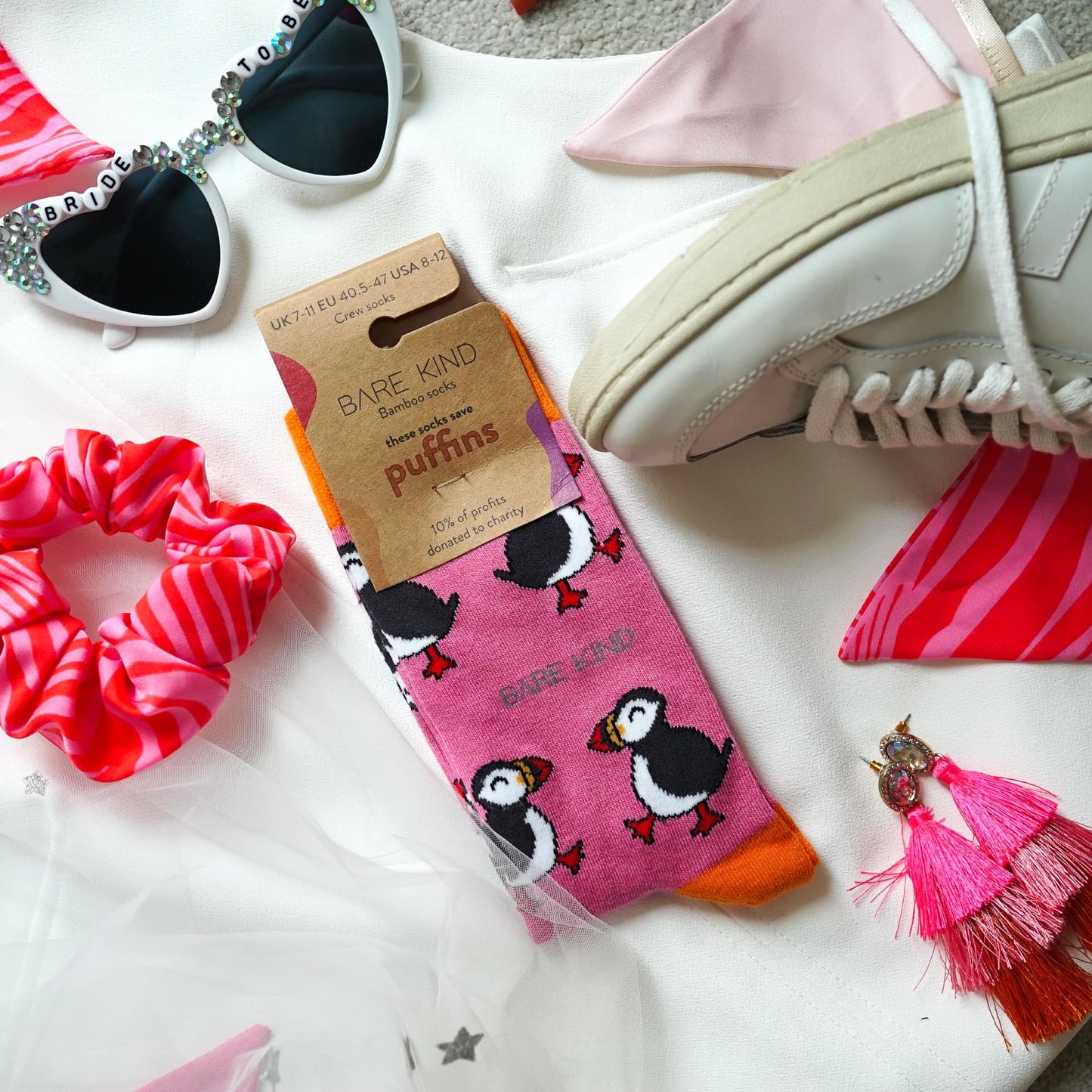 Pink Bamboo Socks in Puffin Print