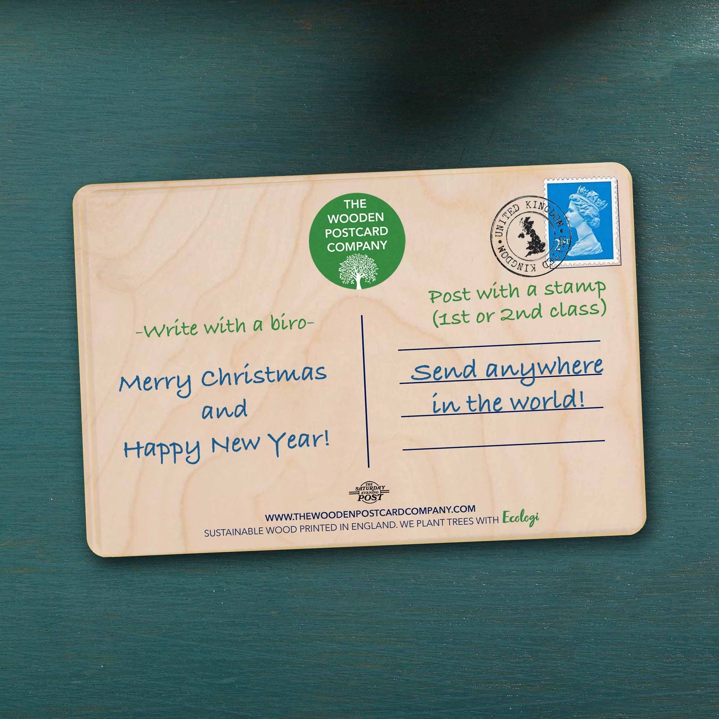 Merry & Bright Christmas Wooden Postcard |Stocking Filler