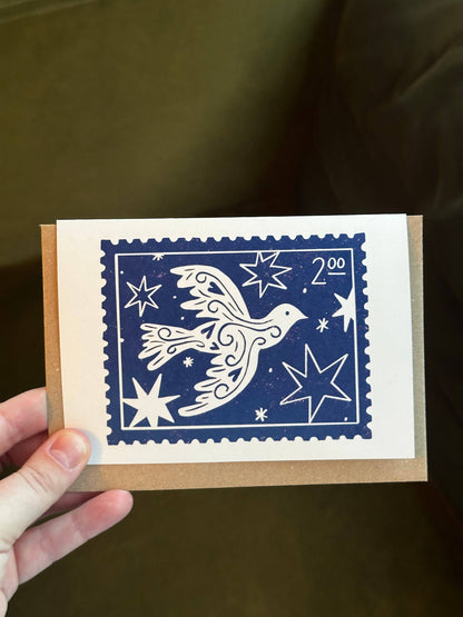 Dove Stamp Lino Christmas Card