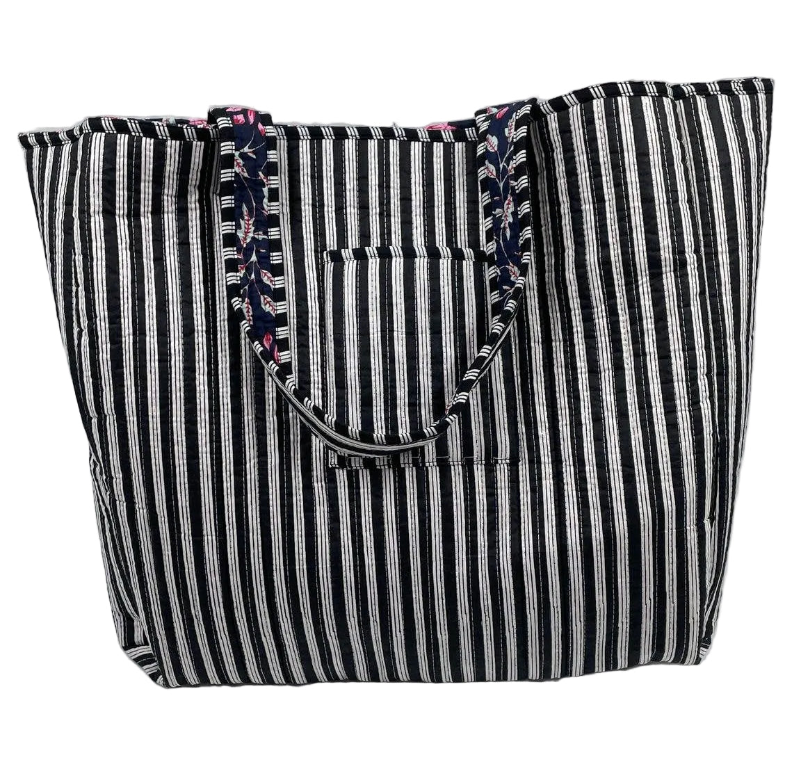 Black & White Striped Quilted Cotton Tote Bag
