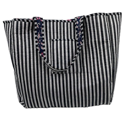 Black & White Striped Quilted Cotton Tote Bag
