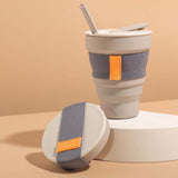 Hunu Collapsible Silicone Cup + Straw – 20oz – Warm Grey