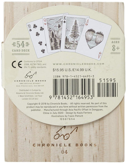 Great Outdoors Playing Cards Deck in Carved Wooden Storage Box