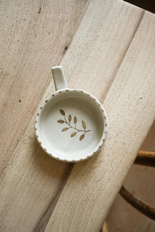 Hand Painted Botanic Stoneware Olive Dish - Taupe