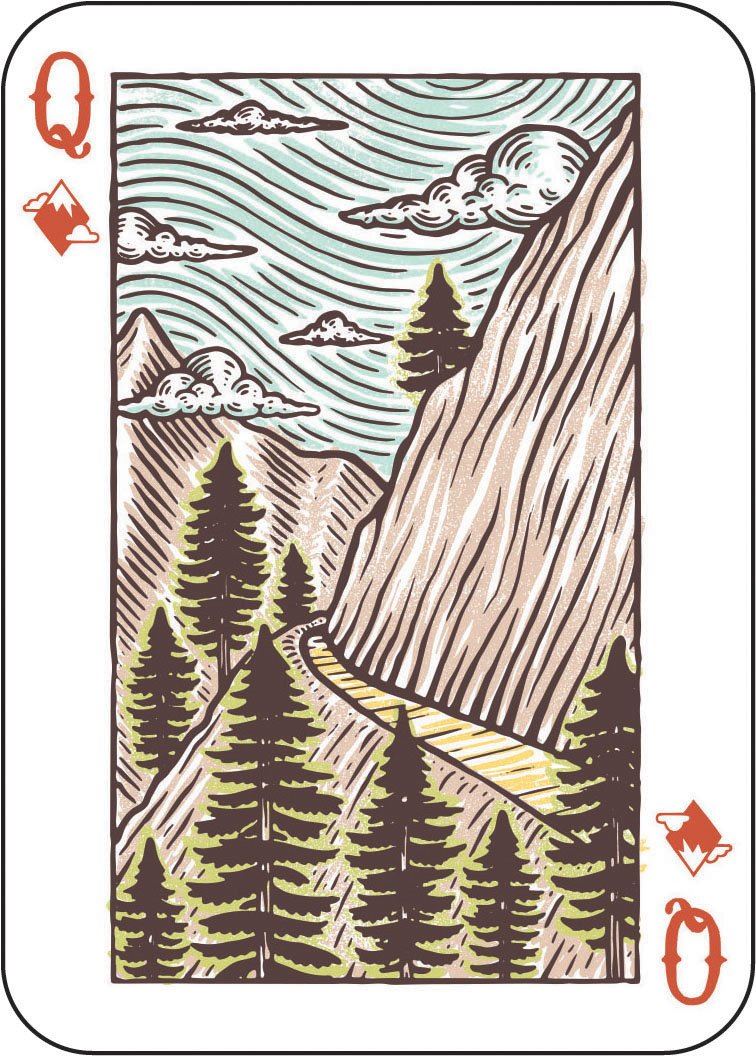 Great Outdoors Playing Cards Deck in Carved Wooden Storage Box
