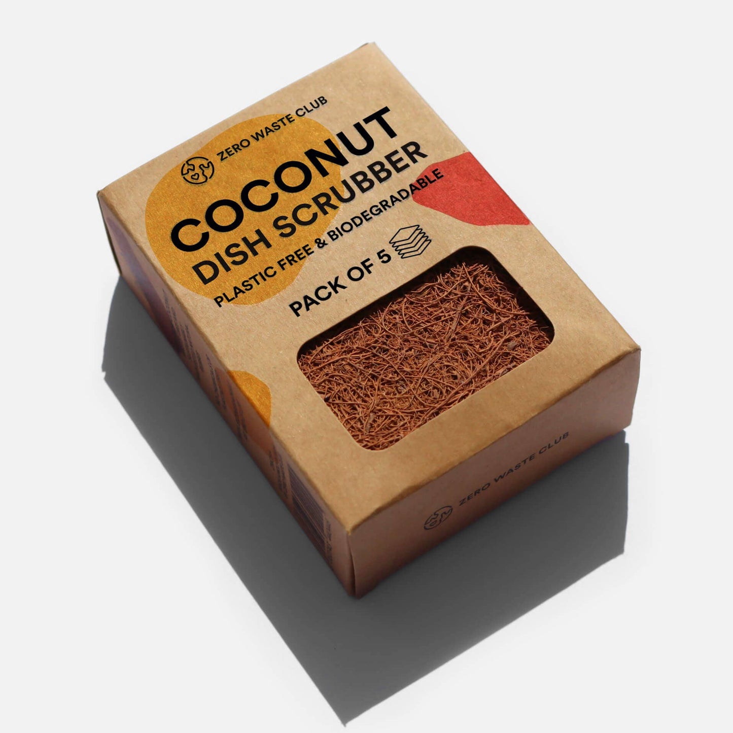 Coconut coir biodegradable kitchen scourers pack of 5 pictured. Size is roughly the size of your palm, textured for removal of grease from surfaces. 