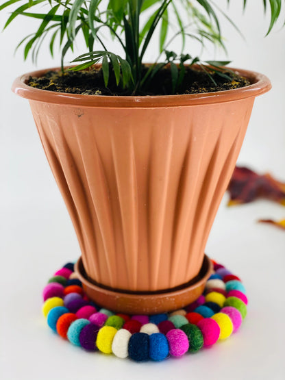 Rainbow Fairtrade Wool Felt Ball Coaster