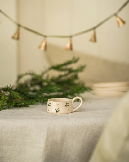 Hand Painted Ceramic Holly Tea Light Holder