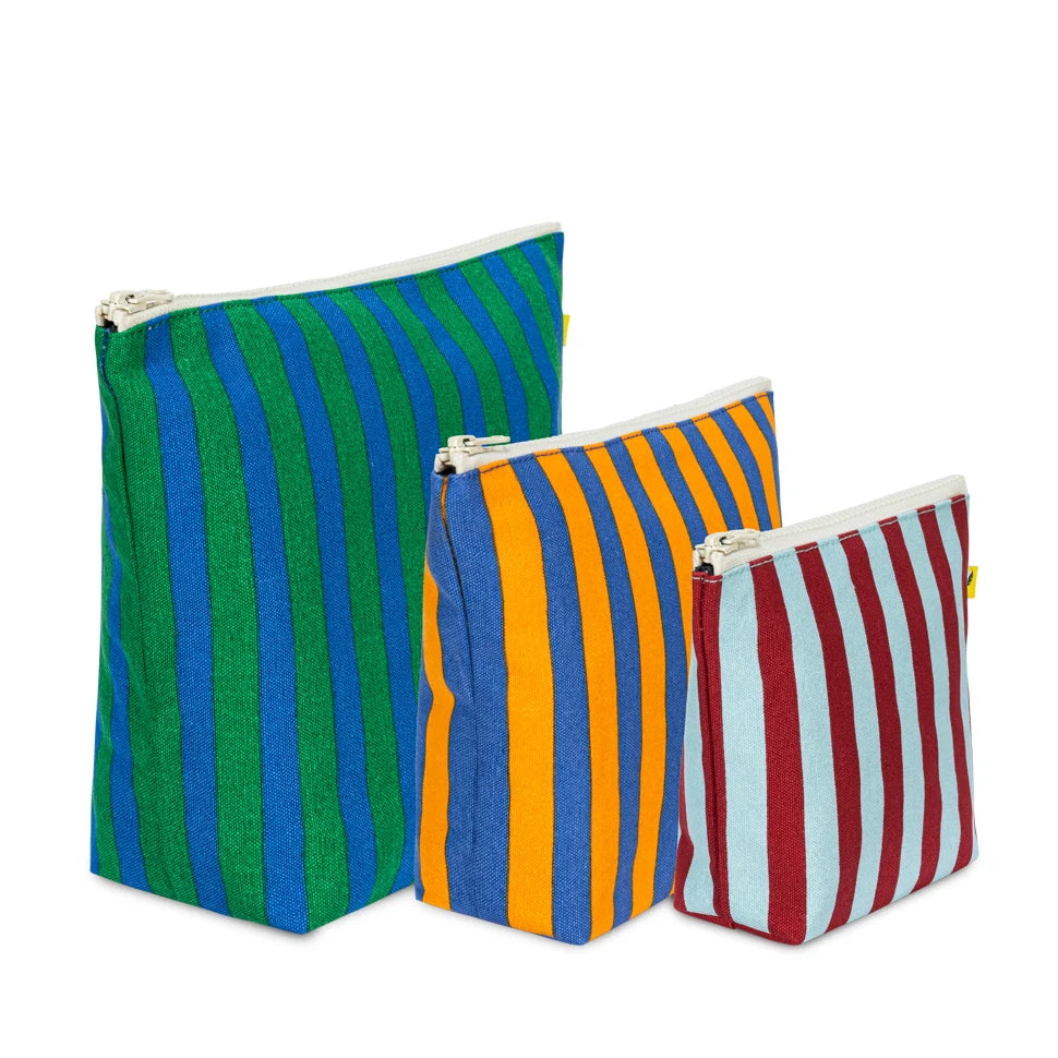 Fluf Organic Cotton Zip Set of 3 Pouches Awning Stripe