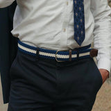 Recycled Woven Belt - Navy White Stripe