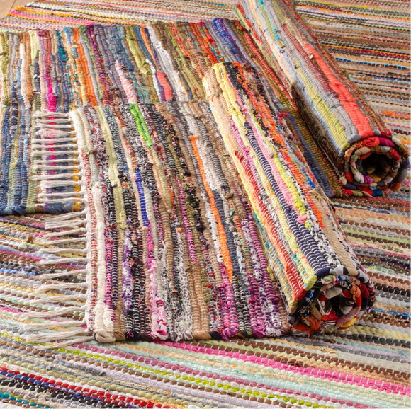 Recycled Indian Cotton Rainbow Rag Rug 60 X 90cm