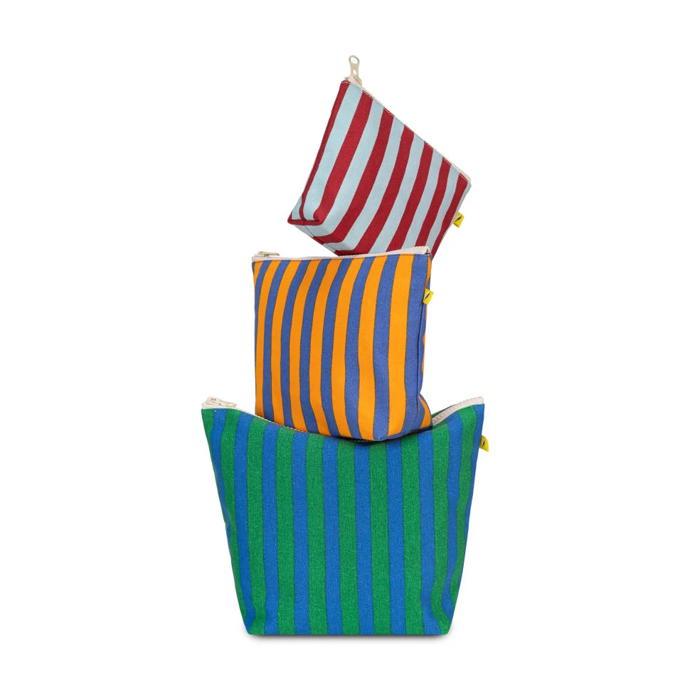 Fluf Organic Cotton Zip Set of 3 Pouches Awning Stripe