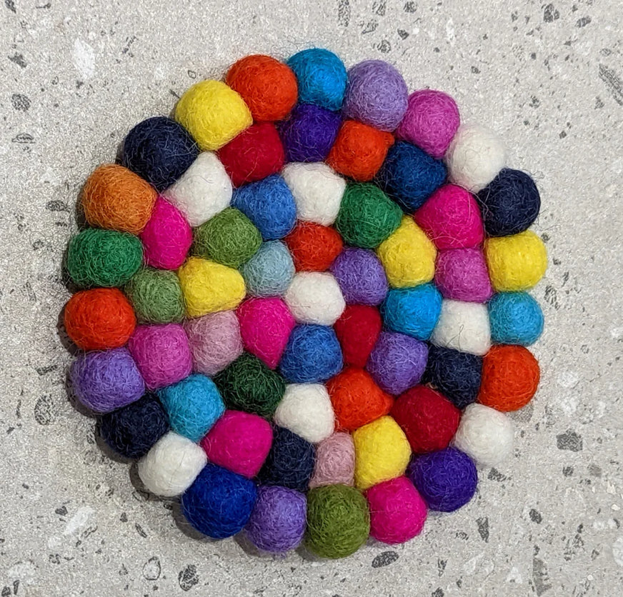 Rainbow Fairtrade Wool Felt Ball Coaster