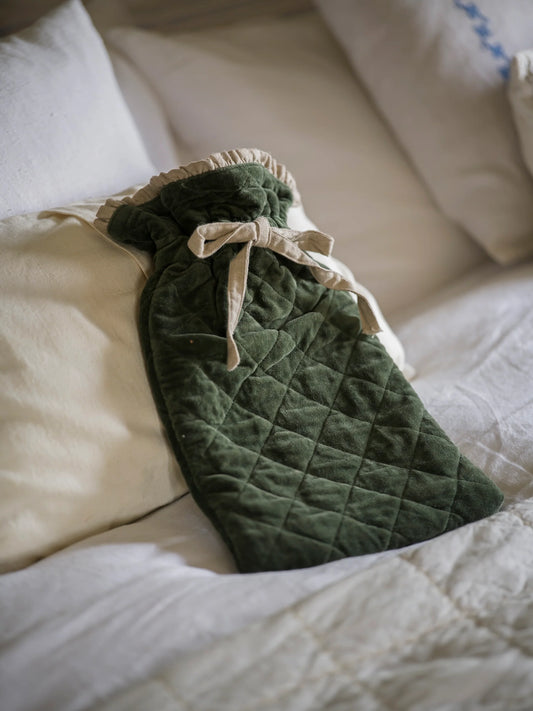 Moss Hot Water Bottle in Indian Cotton, Linen & Velvet