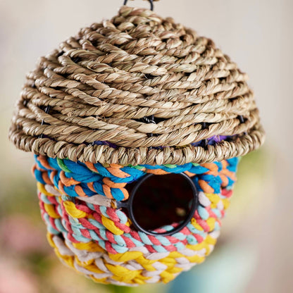 Acorn Shaped Grass & Recycled Sari Birdhouse