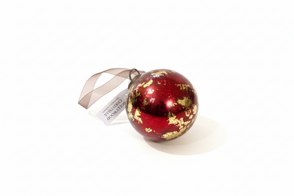 Berry Red & Gold Foil 3” Glass Baubles - Set of 6