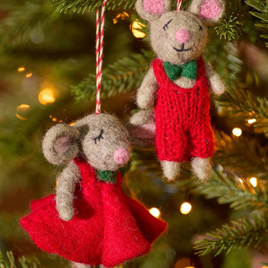 Mr & Mrs Mouse - Felt Christmas Mice Decorations