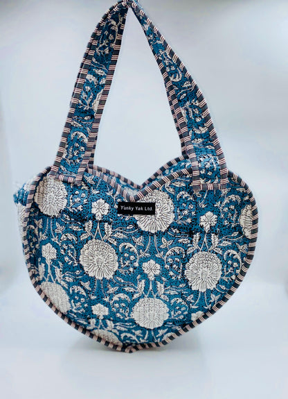 Navy Kantha Boho Heart Bag 