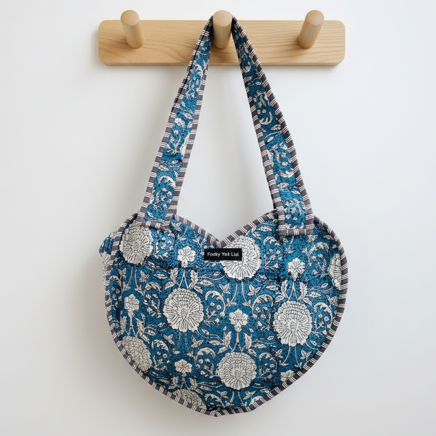 Navy Kantha Boho Heart Bag 