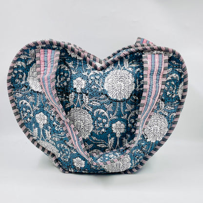 Navy Kantha Boho Heart Bag 