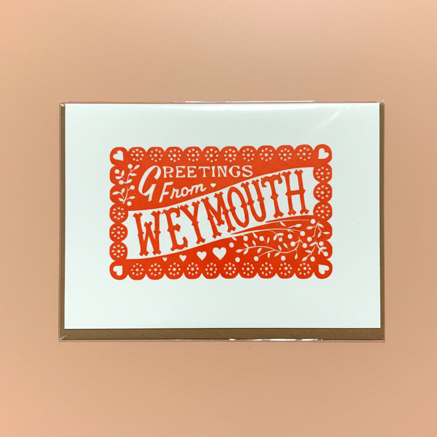 Local ‘Greetings From Weymouth’ Linocut Greeting Card