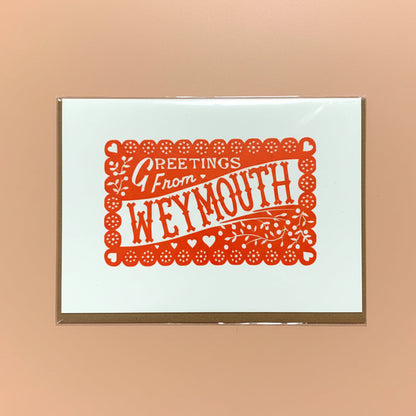 Local ‘Greetings From Weymouth’ Linocut Greeting Card