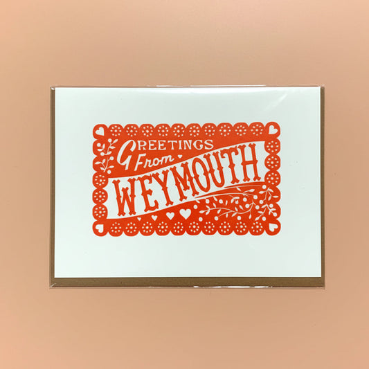 Local ‘Greetings From Weymouth’ Linocut Greeting Card