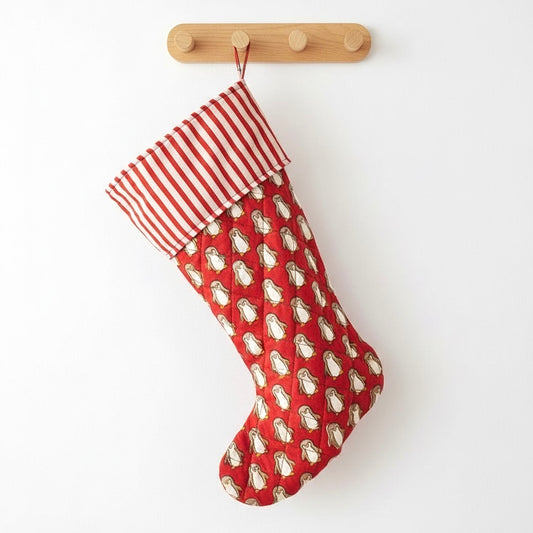 Red Penguin Candy Stripe Stocking