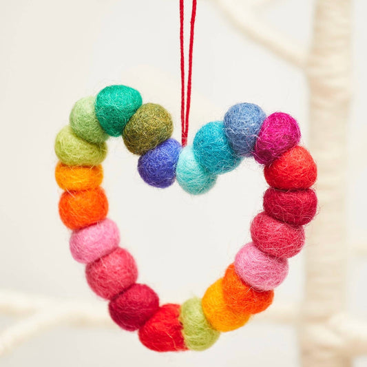 Rainbow Felt Ball Heart Decoration