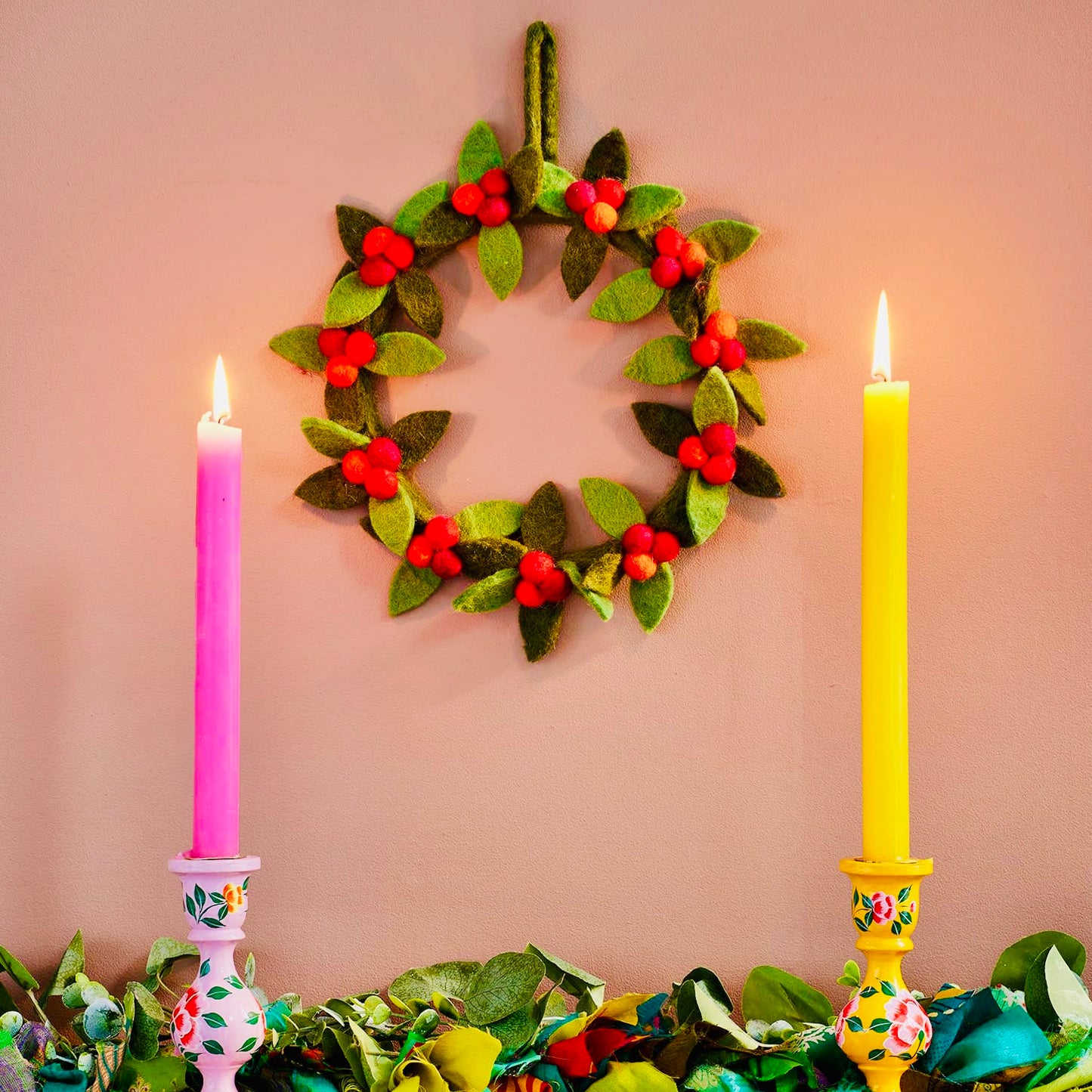 Small Foliage + Berry Felt Wreath