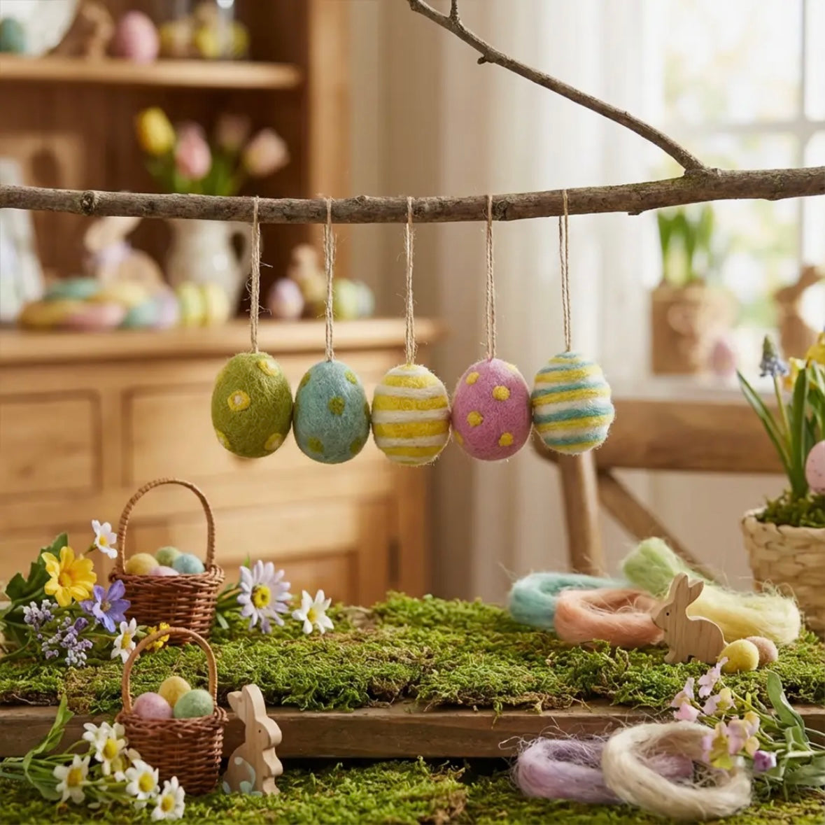 Handmade Needle Felt Easter Egg Decoration Set of 5