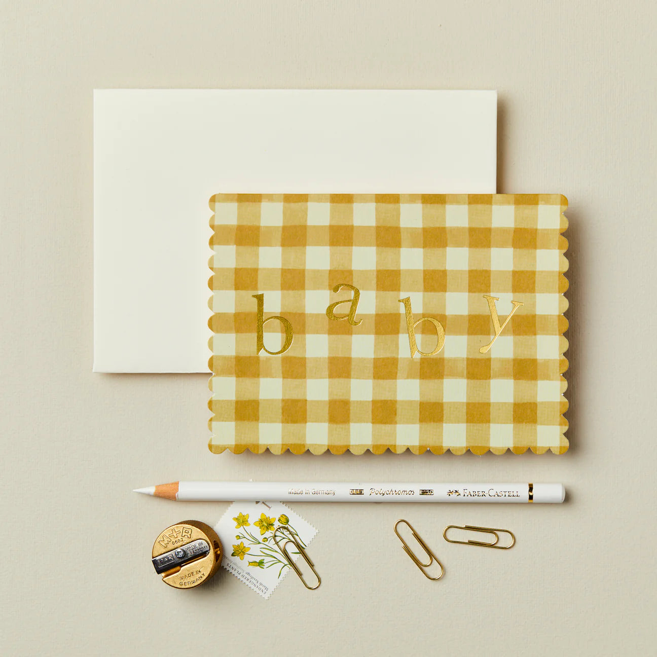 Mustard Gingham ‘Baby’ Greeting Card