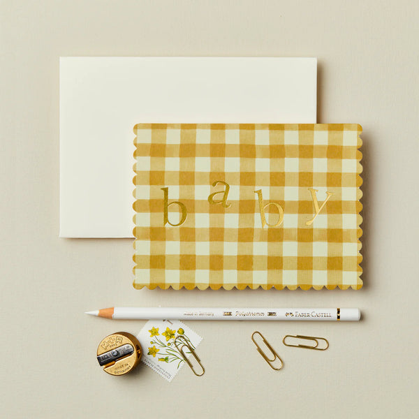 Mustard Gingham ‘Baby’ Greeting Card