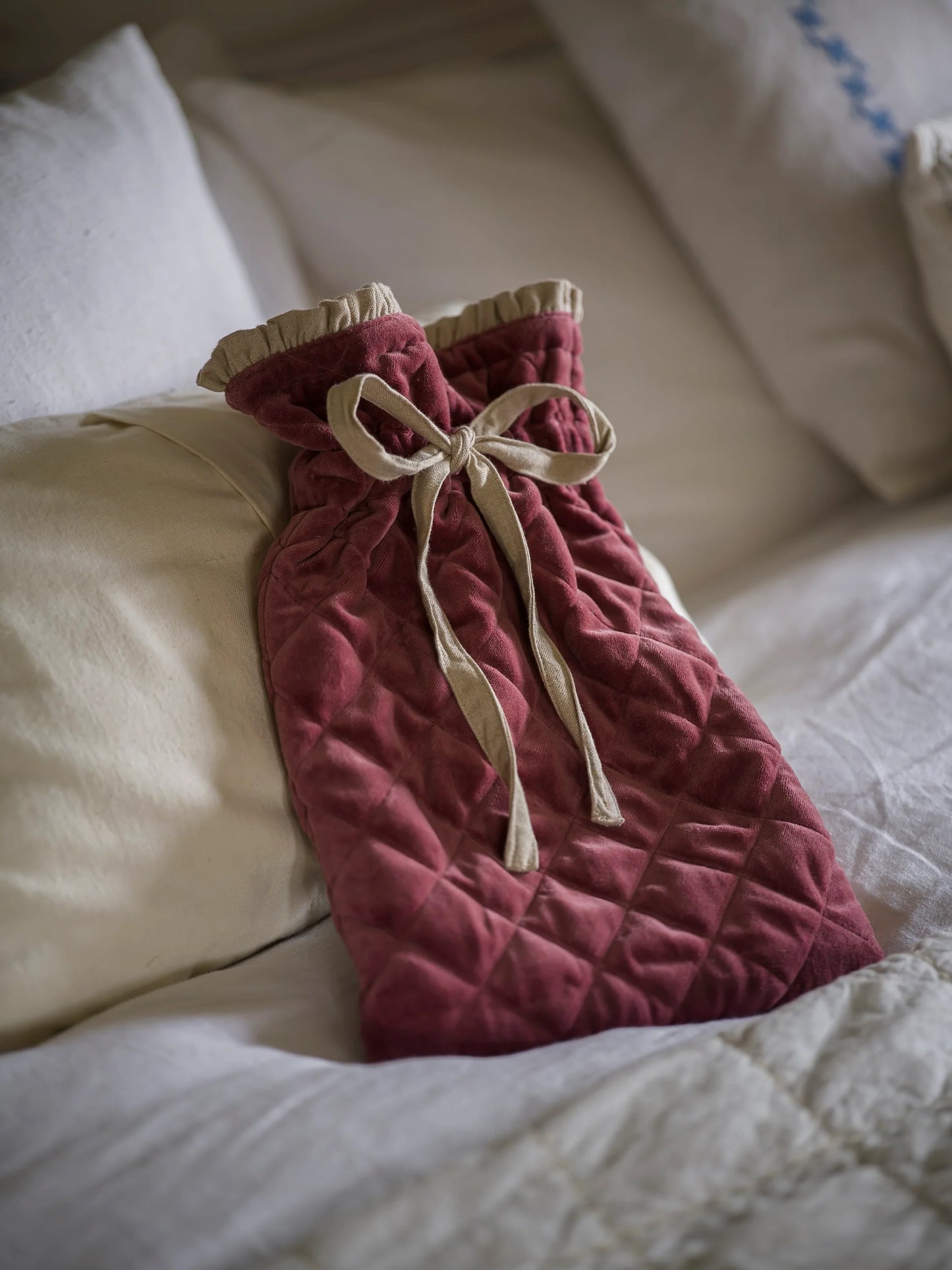 Indian Cotton Velvet & Linen Hot Water Bottle Pomegranate