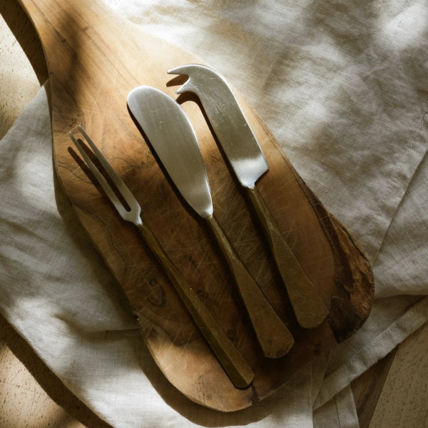 Cheese and Pickle Serving Set with Cotton Picnic Bag