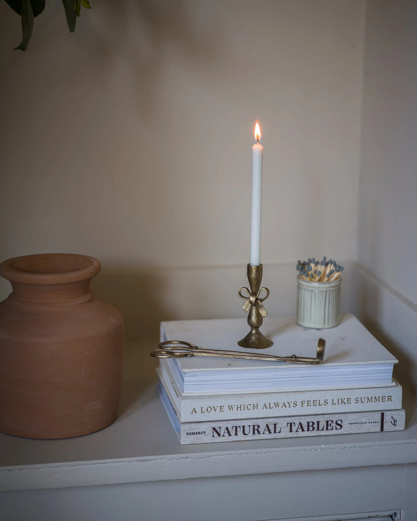 Antique Brass Finish Bow Candle Holder