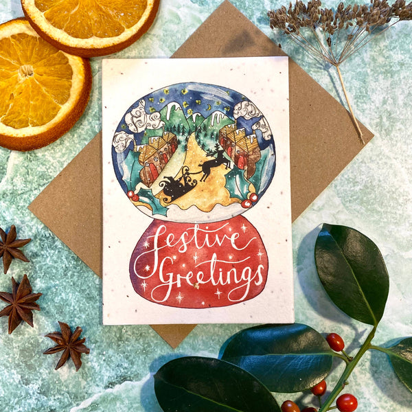 Festive Greetings Snow Globe Plantable Christmas Card