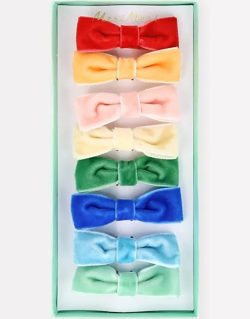 Rainbow Velvet Bow Hair Clips (x 8)