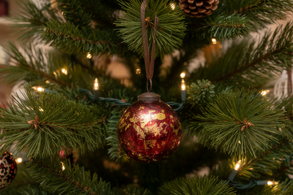 Berry Red & Gold Foil 3” Glass Baubles - Set of 6