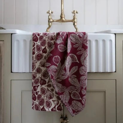100% Cotton Fig Tree Tea Towels Ruby - Pack of 2