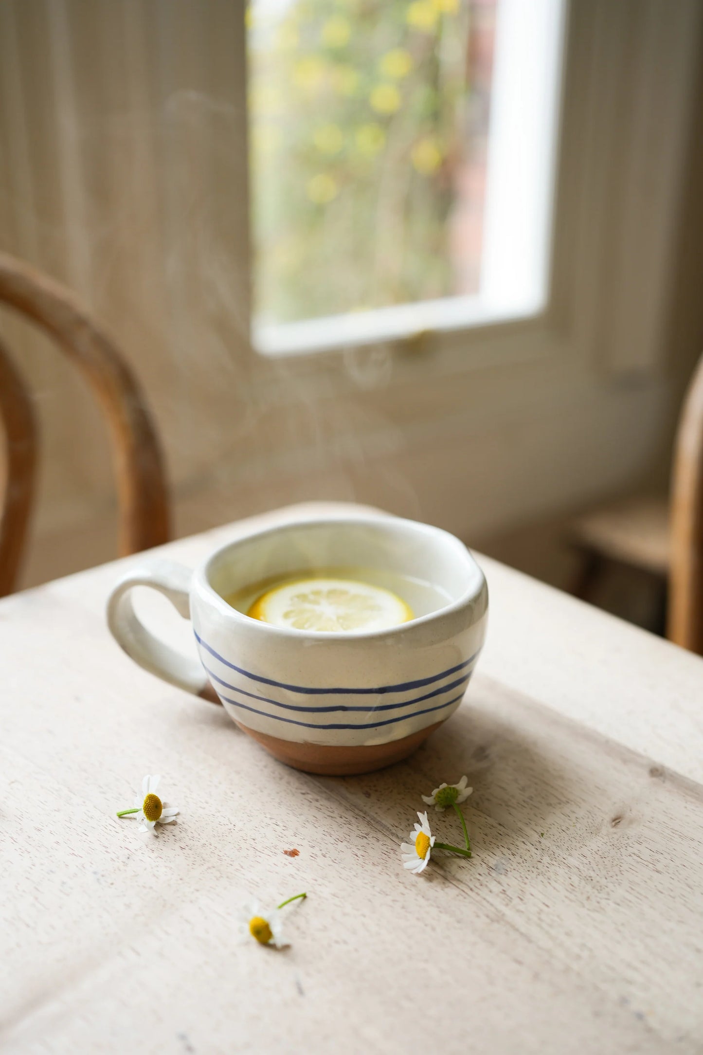 Handpainted Breton Stripe Stoneware Tea Cup - Ink