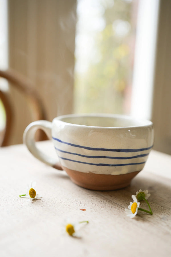 Handpainted Breton Stripe Stoneware Tea Cup - Ink
